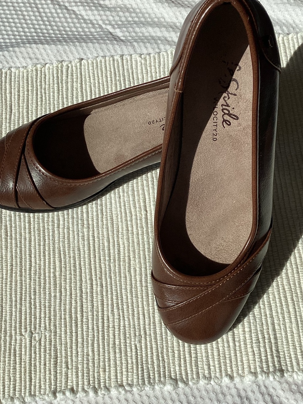 Life Stride Brown Leather Slip-On Ballet Flats